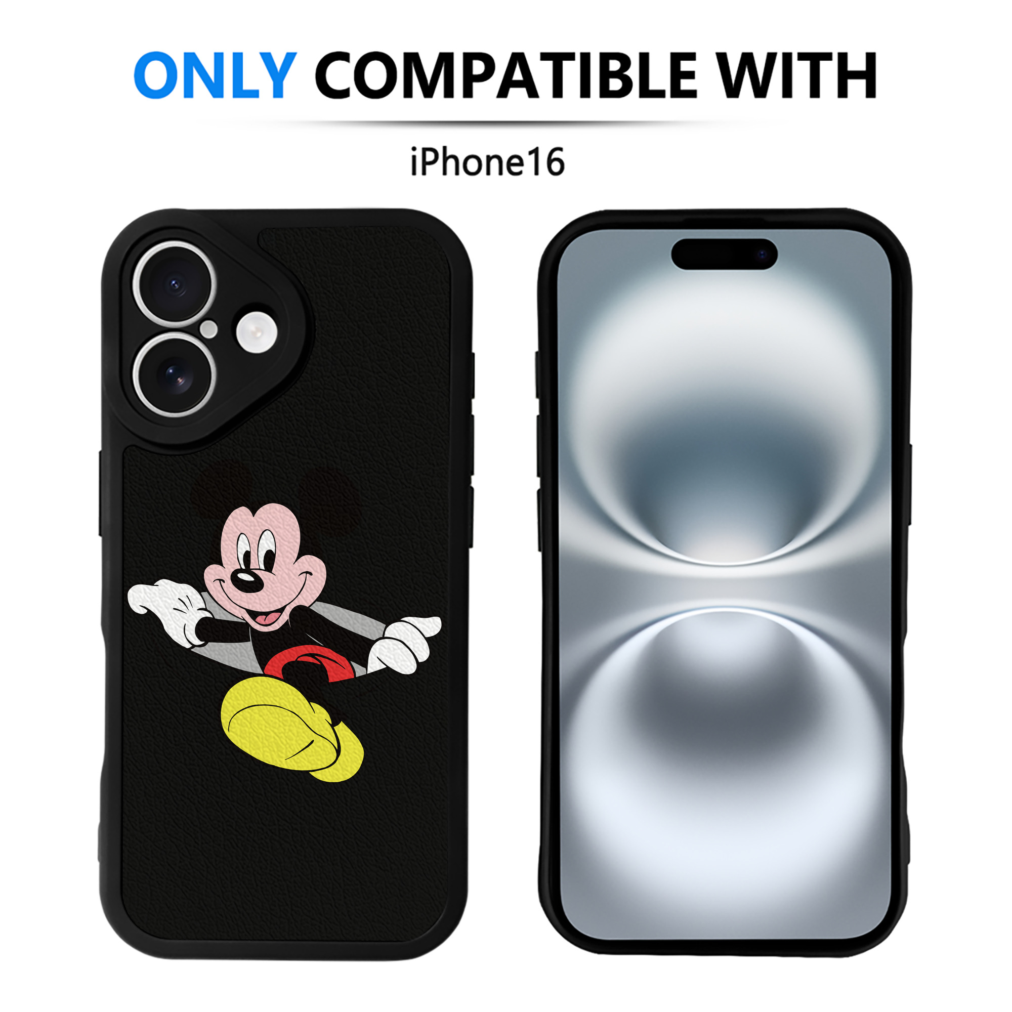 （画像用） ミッキーマウス Mickey Mouse 【iPhone 16シリーズ対応】シリコンスマホケース（レザー調） 材質：シリコン